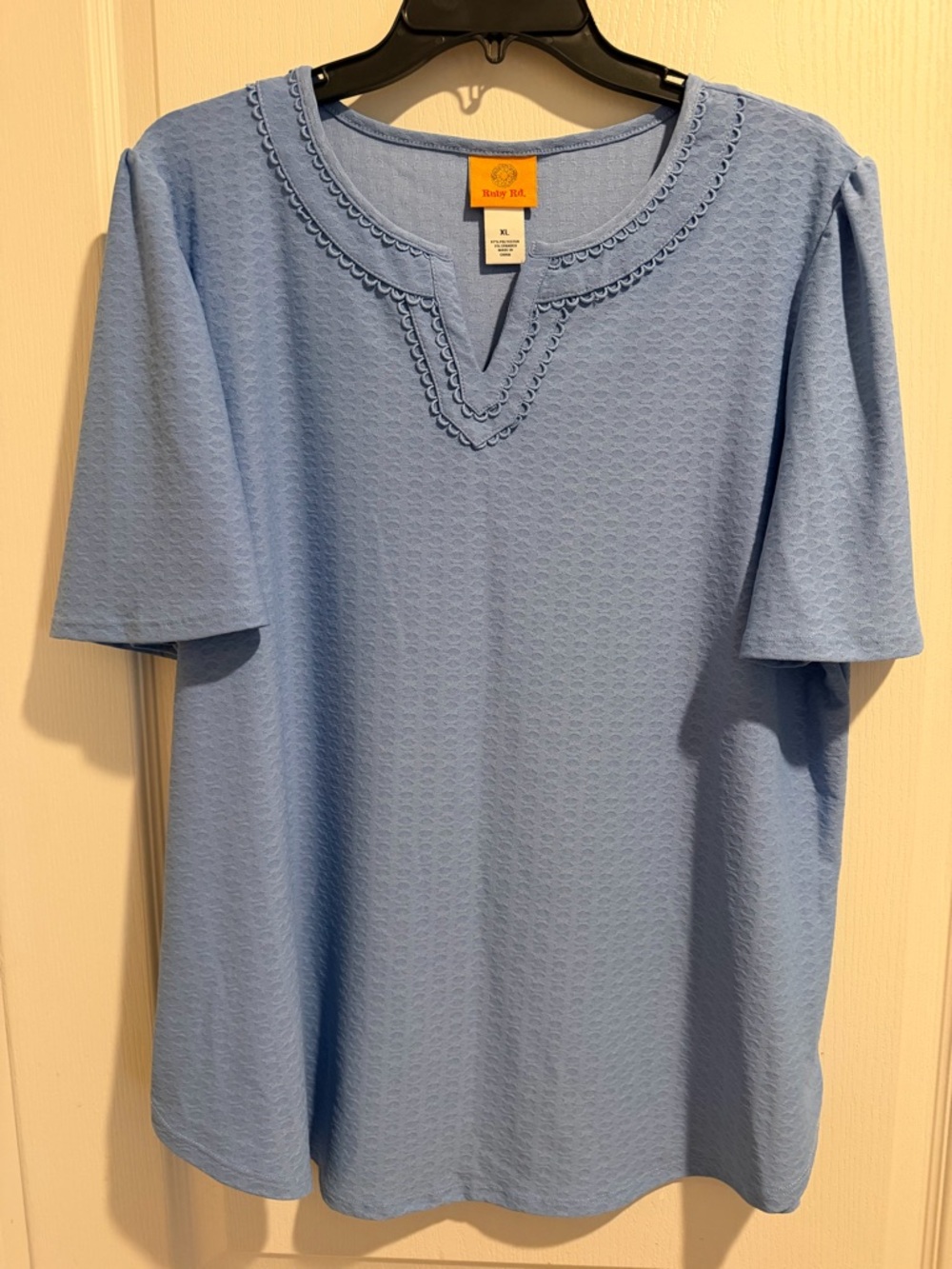 Ruby Rd. Pale Blue Split V-Notch Knit Top